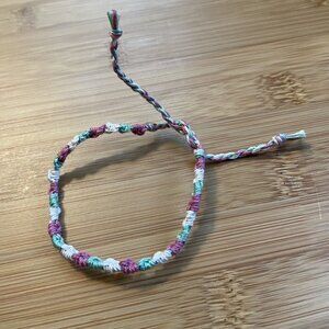 Tiana Woven Friendship Bracelet OS Pink Green Women Cotton Embroidery Thread